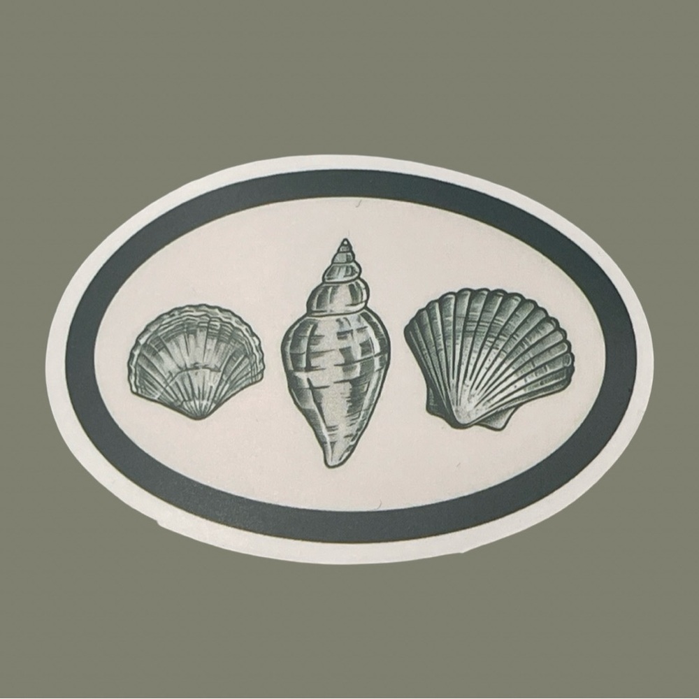 Oval Seashell Sticker in Olive and Cream